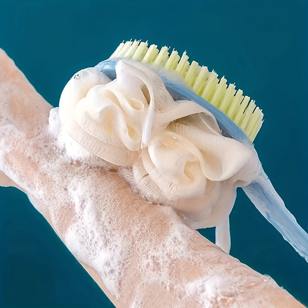Brosse de Bain Douce en Luffa & Poils – Manche Long Courbé pour Corps, Visage & Spa