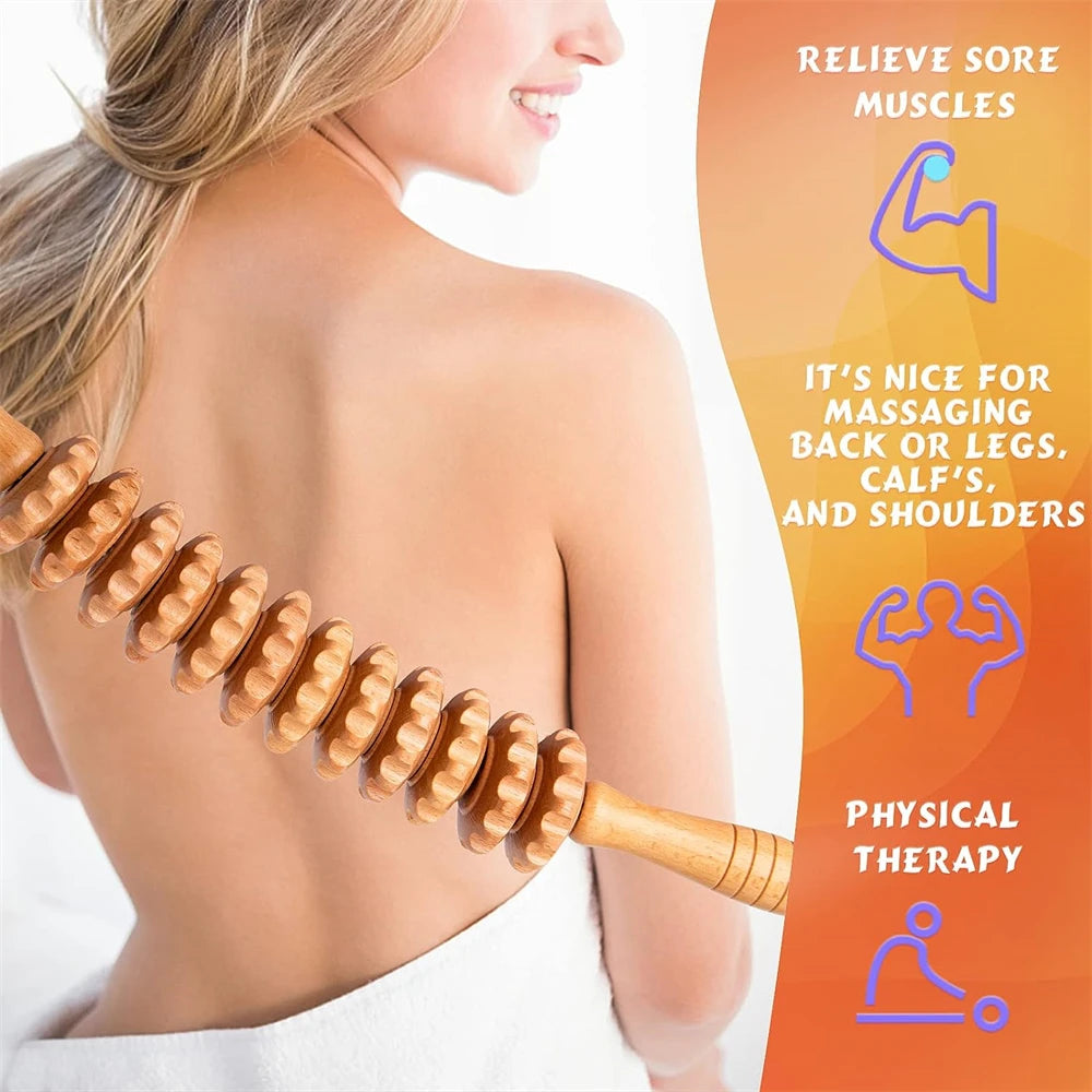 Rouleau de Massage en Bois Naturel Courbé – Anti-Cellulite & Détente Musculaire