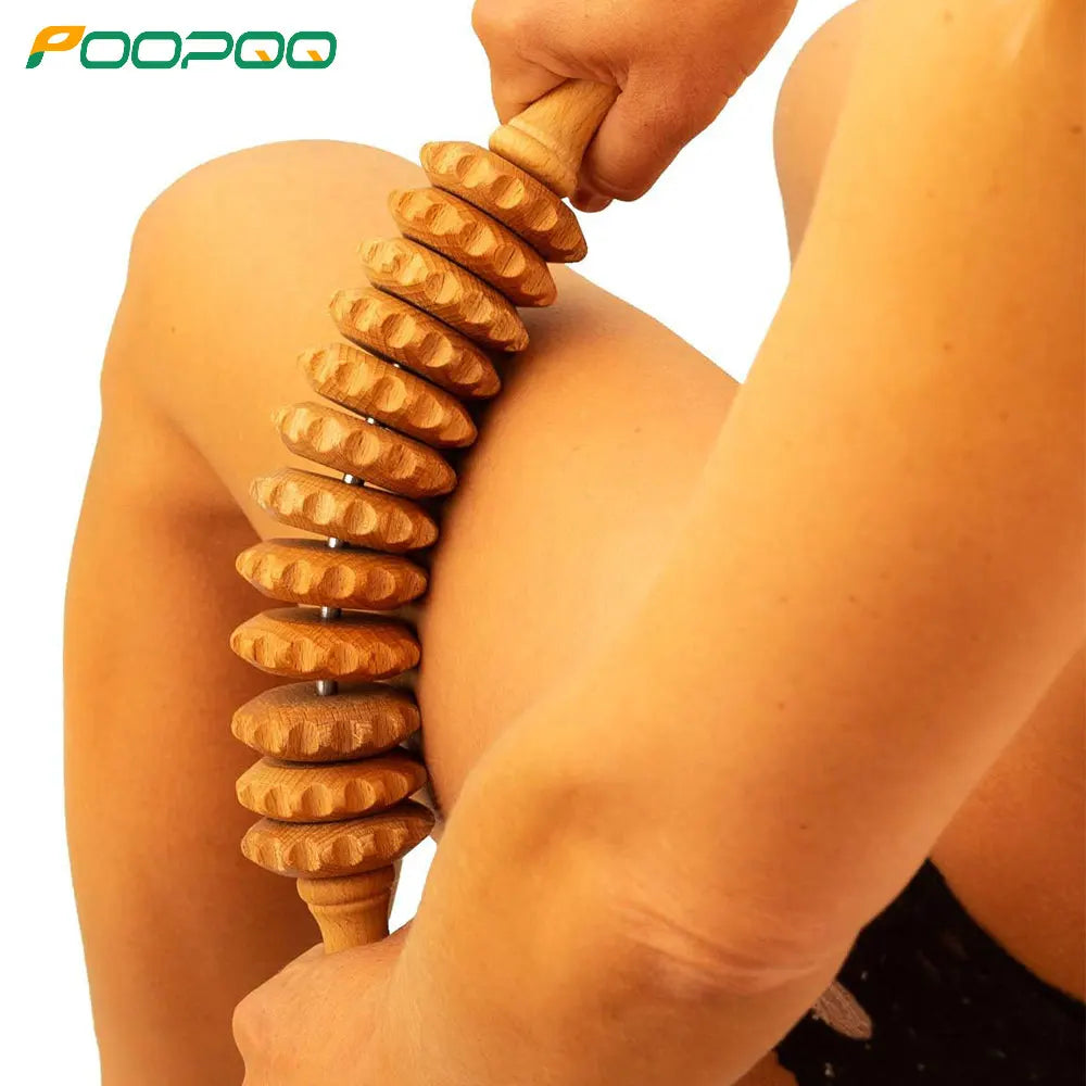 Rouleau de Massage en Bois Naturel Courbé – Anti-Cellulite & Détente Musculaire