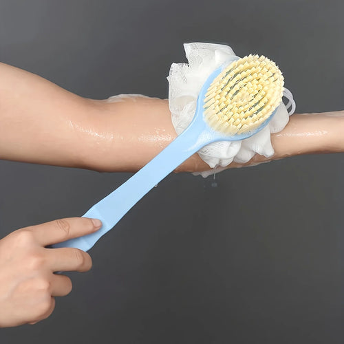 Brosse de Bain Douce en Luffa & Poils – Manche Long Courbé pour Corps, Visage & Spa