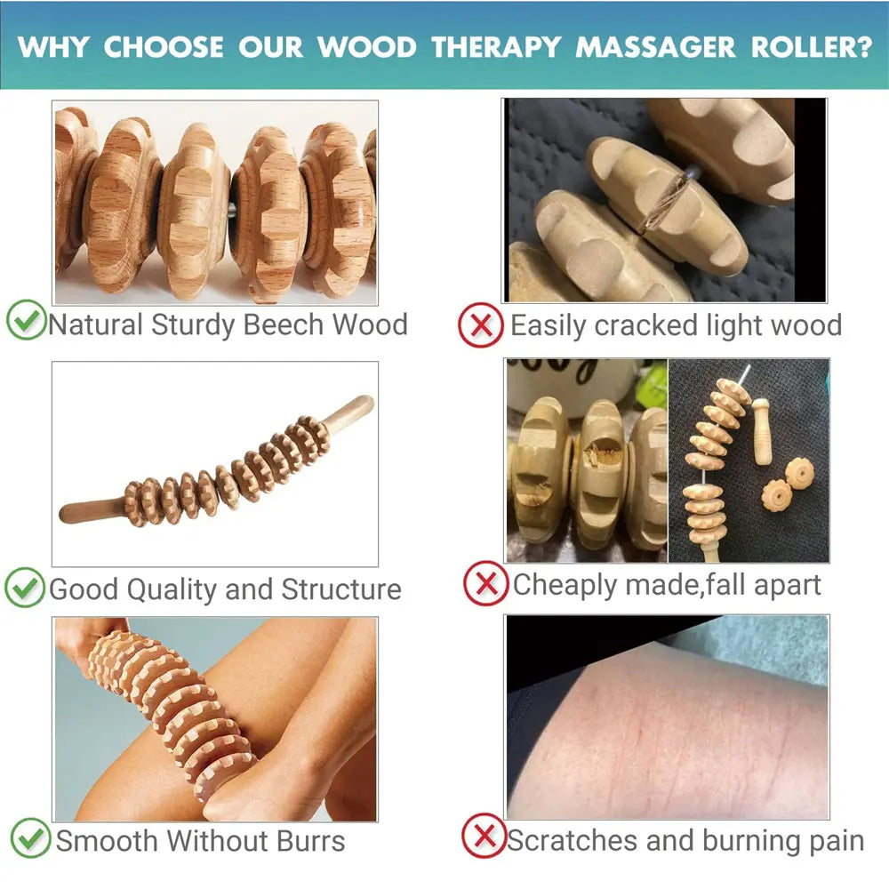 Rouleau de Massage en Bois Naturel Courbé – Anti-Cellulite & Détente Musculaire