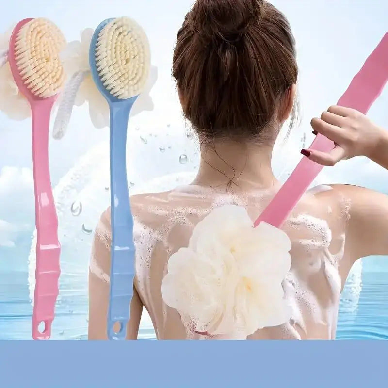 Brosse de Bain Douce en Luffa & Poils – Manche Long Courbé pour Corps, Visage & Spa